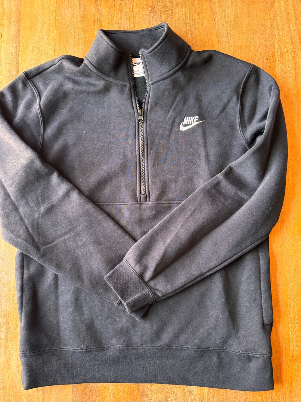 Nike Men’s Black Half-Zip Sweater with White Logo size medium